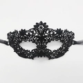 Elegant black lace masquerade mask with intricate cutout patterns and silk ribbon ties - Six-Petal Flower Style / Black