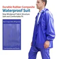 Completo antipioggia blu impermeabile in PVC spesso con giacca a cappuccio e pantaloni - Spessore 0.11mm / Acqua