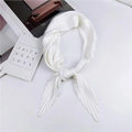 Pleated diamond square scarf in pearl white, styled as a neckerchief with fine texture - White