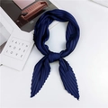 Solid navy blue pleated diamond square scarf with a minimalist silk-like finish - Navy Blue