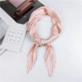 Pink pleated satin diamond neck scarf with soft glossy finish and vertical folds - Pink