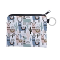 Waterproof alpaca and cactus print coin purse with zipper and metal key ring - White Alpaca Cactus (lqb3012)