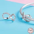 S925 sterling silver infinity charm with zircon stones and forever family engraving - White Rhinestone (SCC1146)