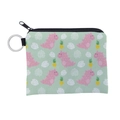 Cartoon dinosaur print coin purse with green fabric and silver metal keychain ring - Light Green Dino Pineapple (lqb3019)