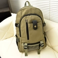 Vintage khaki canvas backpack with leather flap and brass buckles for outdoor hiking - Army Green