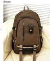 Brown canvas outdoor backpack with front zipper pocket and flap buckle design - Dark Brown