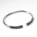 Retro stainless steel Ruyi Jingu Bang open cuff bracelet with detailed relief patterns - Stainless Steel / Silver