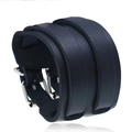 Vintage black leather punk bracelet with multi-layer straps and metallic buckles - Black