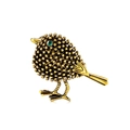Vintage gold sparrow bird brooch with green gemstone eyes on white background - Vintage Bird Style (D075-A) / Antique Gold