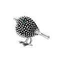 Retro sparrow bird brooch in vintage silver finish with striking green gemstone eye - Vintage Bird Style (D075-B) / Antique Silver