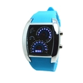 Creative blue silicone LED sports watch with dashboard display and silver metal case - Silver Case Light Blue Strap Blue LED