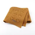 Knitted mustard yellow baby blanket with hollow heart pattern and soft texture - 100*80 / Khaki/Earth Yellow