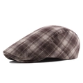 Classic coffee and beige checkered flat cap with breathable cotton fabric and metal buckle - Adjustable / Coffee