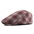 Classic red and white plaid cotton flat cap with adjustable back metal buckle closure - Adjustable / Red