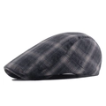 Classic grey plaid cotton flat cap with adjustable metal buckle and breathable mesh - Adjustable / Dark Gray