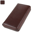 Dark brown pebbled leather long wallet with silver zipper for men and women - Coffee