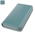 Teal leather accordion wallet with RFID protection and litchi grain texture detail - Light Blue