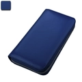 Navy blue genuine leather long zipper wallet with rfid protection and fine grain texture - Dark Blue
