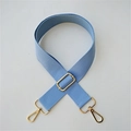 Detail showing adjustable light blue canvas shoulder strap with gold metal lobster clasps - Lake Blue