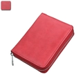 Red RFID blocking leather accordion card holder with silver zipper and matte finish - Garnet Red