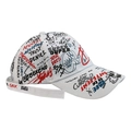 Detail of white baseball cap featuring vibrant graffiti art and adjustable long strap - White Japanese Graffiti