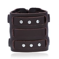 Wide dark brown leather punk rivet bracelet with silver studs for men's rock style - Brown