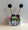 Yellow and black bee antenna headband with fuzzy pom poms for party costume accessory - Black Furry Ball