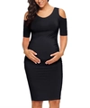 Off-the-shoulder zwangerschapsjurk in zwart met korte mouwen en een aansluitende pasvorm - S / Zwart