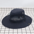 Dark blue wide-brimmed sun hat with breathable mesh and adjustable windproof strap - M (56-58cm) / Navy Blue