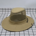 Outdoor camouflage sun hat in light khaki with breathable mesh and chin strap - M (56-58cm) / Khaki