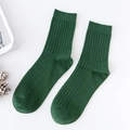 Dark green cotton crew socks with ribbed knit pattern for men in a minimalist flat lay - One Size / Army Green