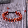 Handmade bohemian double-layer faceted red agate beaded bracelet with black woven cord - Banded Agate