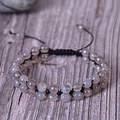 Handmade bohemian grey faceted agate beads double-layer woven bracelet with black cord - Grey Agate