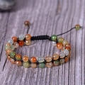 Handmade bohemian double-layer woven bracelet with multi-color faceted agate beads - Green Agate
