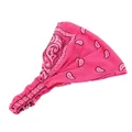 Detail of rose pink paisley print headband with elastic ruched back and soft cotton fabric - Rose Red
