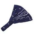 Detail view of navy blue paisley cotton headband showing soft fabric and elastic band - Navy Blue