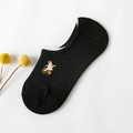 Schwarze unsichtbare Baumwollsocken mit süßem Bären-Stick und Silikon-Rutschschutz - Schwarz (Bär Radfahren)