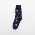 Dark blue crew sock with yellow pineapple and cocktail pattern in a cotton blend - One Size / Navy Pineapple