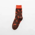 Brown mid-calf cotton socks with orange carrot pattern and orange ribbed cuffs - One Size / Coffee Base Carrot