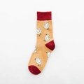 Mid-calf cotton socks in yellow featuring cute cartoon chick patterns and red accents - One Size / Beige Chick