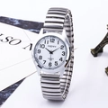 Classic silver elastic band watch for men with white round dial and Arabic numerals - Silver White Face