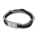 Men's titanium steel bracelet featuring black and silver woven chain links with matte clasp - Black & Silver Dual-Color Woven Style / Steel Black
