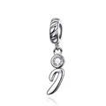 925 sterling silver semicolon charm pendant with a round clear cubic zirconia inlay - Letter I