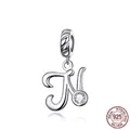 925 silver alphabet N charm pendant with sparkling cubic zirconia for bracelets - Letter N