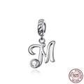 925 sterling silver charm bead featuring an artistic letter M with a zircon stone - Letter M