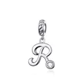 Polished 925 sterling silver charm featuring letter R with a sparkling cubic zirconia - Letter R