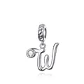 925 sterling silver charm featuring letter W with a brilliant white zircon stone - Letter W