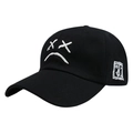 Casquette de baseball en coton noir avec broderie visage triste et logo latéral - Noir
