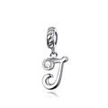 Polished 925 sterling silver alphabet letter J charm pendant with sparkling zircon gem - Letter J