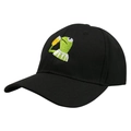Black cotton baseball cap with Kermit the Frog embroidery and a curved brim - 56-60cm Adjustable / Drinking Frog